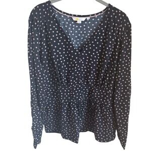 Black Brown‎ Polka Dot Peplum Blouse V Neck Long Sleeve Parisian Prep 14 Boden